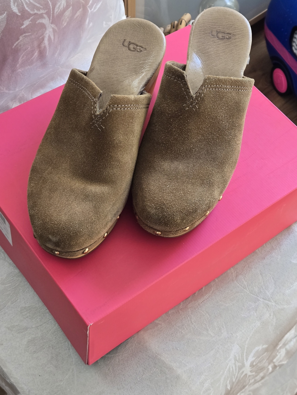 UGG Chestnut Suede Studded Clog Mules
